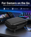 Carrying Case For Crucial X10 X9 Pro Portable SSD Box Only Travel Hard Storage Bag on desk with gaming console and keyboard.