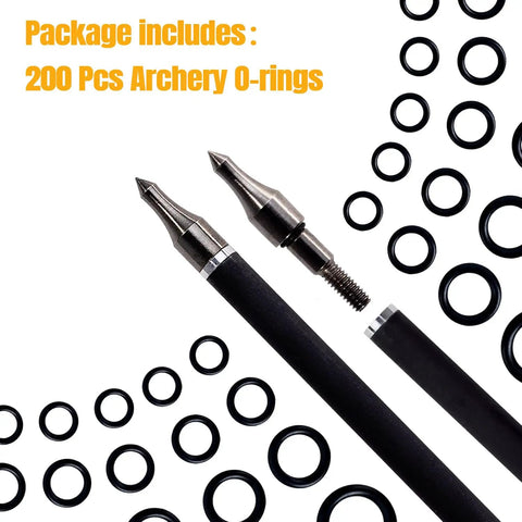 Image of 200 Pcs Archery O Rings For Broadhead Tips One Quarter Inch Replacement Rubber Bands with arrows and O-rings