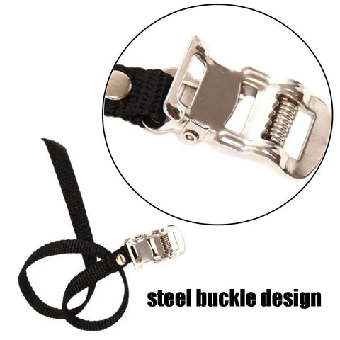Steel buckle design of 4 Pack Bike Pedal Toe Straps Universal Toe Clips With Clamp Lock For Outdoor Cycling And Indoor Stationary Training.