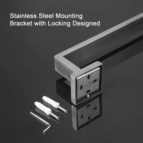 Brushed Nickel Square Bathroom Accessories Set With 24 Inch Towel Bar Wall Mounted Tough Stainless Steel Hardware close-up