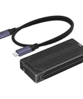 Speed Demon M2 Nvme Ssd Enclosure With Thunderbolt 4 And 5 Compatibility, black casing, with braided USB-C cable.