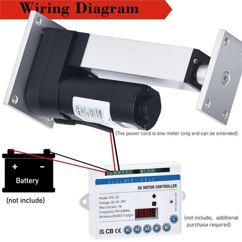 Wiring diagram for Heavy Duty Electric Linear Actuator DC 12V 800N 80Kg Load with motor controller connection.