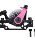 Heavy Duty Aluminum Alloy Disc Brake Kit For Electric And Mountain Bikes Featuring Dual Piston Hydraulic Calipers, side view with hardware.