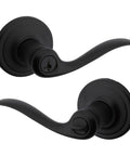 Tustin Entry Door Handle With Lock And Key in matte black, showing keyed entry and reversible lever for front entrance