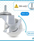 M6 Threaded Stem Caster Wheels 2 Inch PVC Silent No Noise No Scratch Replacement with Brake and Swivel for Shelving and Carts