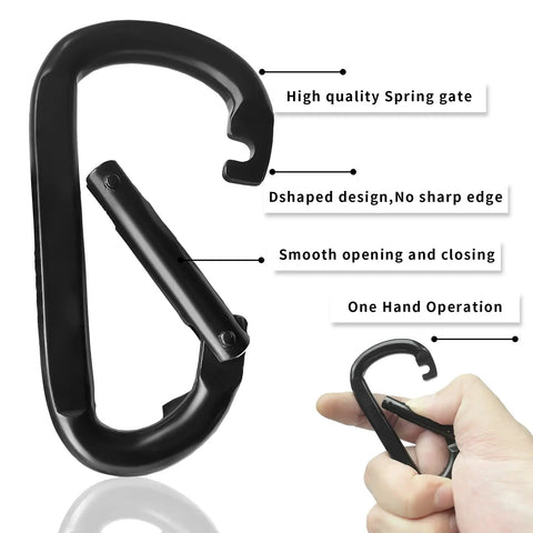 Heavy Duty 3 Inch Carabiner Clip For Hammocks And Gear D Shaped Spring Hook Clip For Camping Hiking Keychains Dog Leash Harness And Key Ring 880 Lbs Black Pack Of 2 showing smooth opening