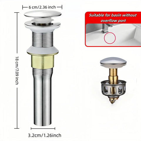 No Drama Pop Up Sink Drain For No Overflow Basin Stainless Steel Hair Catcher Grime Trap Brushed Nickel Smooth Finish Quick Pull Cleanup Deck Drain Plumbing Repair