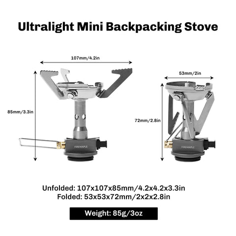 Ultralight Backpacking Stove With Portable Jet Burner For Propane Camp Cooking, tiny but mighty gear folded and unfolded view