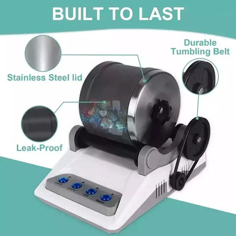 Electric Rock Tumbler Kit For Polishing Stones with stainless steel lid and durable tumbling belt