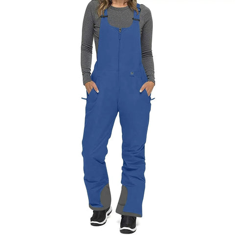 Blue Women's Go To Snow Bibs Insulated Waterproof Overalls for Snowboarding and Skiing, warm all day with adjustable straps.