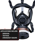 Beefy Survival Respirator Mask For Smoke And Chemical Protection With Industry Standard 40mm Gas Filter Canister Compatibility shown