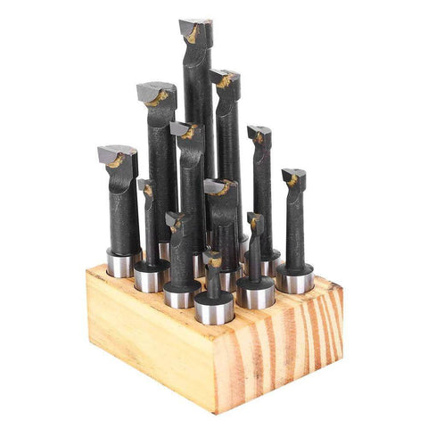 12-piece 5/8-in boring cutter set in a wooden block; high-speed steel CNC milling tools from Amazon