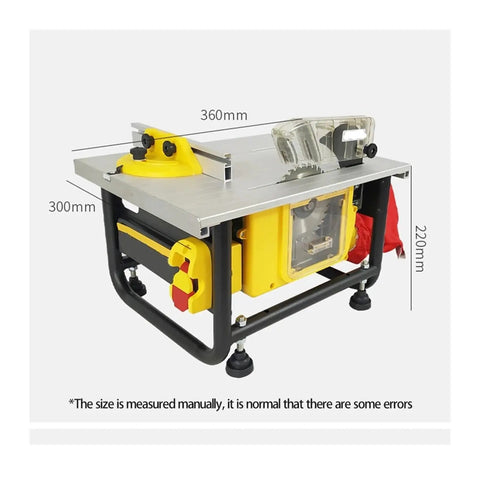 Top Shelf Mini Table Saw With Integrated Vacuum System And Badass 2200W Motor, showing dimensions of 360mm x 300mm x 220mm.