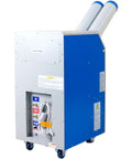 Built Rock Solid Water Cooled Portable Air Conditioner Dropping Legit 16000 Btu Chill For Shops Without Messy Vents Plus Heavy Duty Swivel Casters For Easy Rolling rear view with hoses and drainage connection.