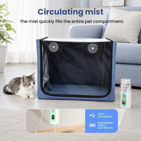 Pet Oxygen Chamber For Small Animals, Multi Function ICU Cage And Nebulizer, 100L Clear Portable Habitat with cat observing.