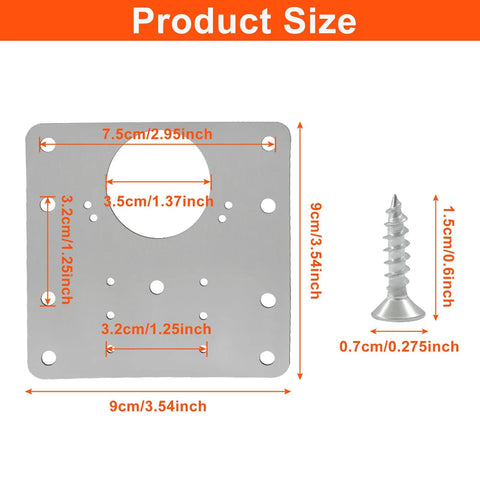 12 Piece Cabinet Hinge Repair Plate Kit With Stainless Steel Brackets And Mounting Screws showing product size