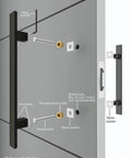 32 Inch Two Sided Stainless Steel Modern Entry Door Handles Matte Black Painted Finish External Internal Pull Push Bar shown installed