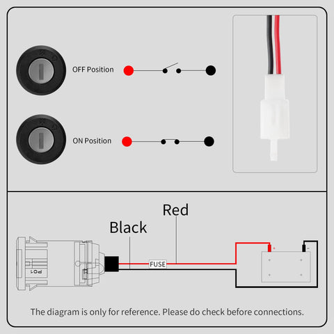 2 Wire Ignition Key Switch Lock For Electric Scooters Golf Carts And Motorcycles Zinc Alloy Cylinder Easy Install Durable Heavy Duty Starter Switch Parts 1 Pack wiring diagram with red and black two-wire connector