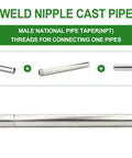 304 Stainless Steel Weld Nipple Pipe Fittings One Inch NPT Male Threaded 16 Inch Length Cast Pipe For Plumbing and DIY Projects