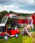 Heavy Duty Electric Golf Cart Passenger Cruiser Features Massive Storage Trunk And Slick 800W Motor Pushing 18MPH Over 50 Miles Per Charge For No Sweat Riding Anywhere near senior couple gardening.