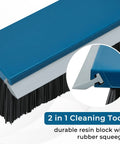16 Inch Push Broom With Rubber Squeegee And 58 Inch Long Handle 2 In 1 Heavy Duty Outdoor Broom close-up of bristles and squeegee