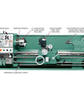 12 Inch By 36 Inch Gear Head Wood Lathe With Cam Lock Spindle And Gap Bed Turn Up To 17 Inches Across showing features like chucks and controls.