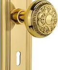 Old School Deco Plate With Keyhole Egg And Dart Knob Passage Door Hardware In Polished Brass Complete One Door Set For Two Sides
