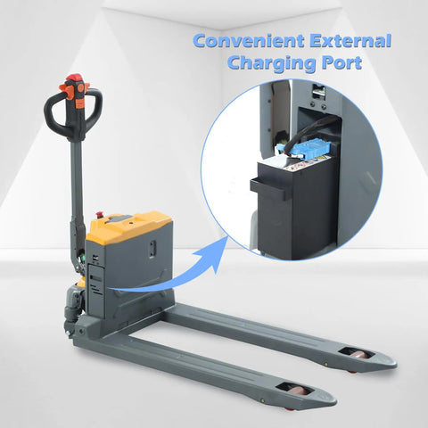 Badass Electric Pallet Jack With Lithium Power And Quick Swap Battery For 3300 Lb Warehouse Cargo Featuring 48 By 27 Standard Pallet Forks Plus High Torque Motor For Slick Zero Hassle Material Handling Operations