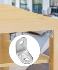 20 Pack Stainless Steel L Shaped Corner Braces 1 Inch By 1 Inch Right Angle Fasteners installed on shelf for joint support