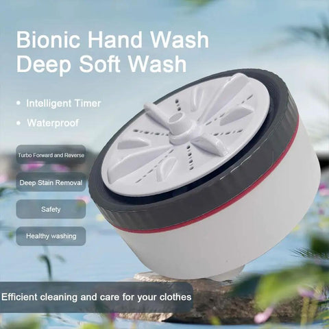 Bionic hand wash device featuring a waterproof design for deep stain removal, part of the Compact Clothes Washing Machine With Kickin Double Turbo Drum That Washes Away Stubborn Marks Slick Space Saving Profile Paired With Usb Rechargeable Cell For Zero Stress Laundry Routines Anywhere You Go.