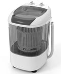 Super Duper Handy Portable Mini Washing Machine With Five Point Five Lbs Capacity And Quick Spin Tub, No Sweat Semi Auto Compact Laundry Washer For Tight Dorm Rooms And Rv Weekend Getaways, Chill Grey Vibe, top view showing controls and transparent design.