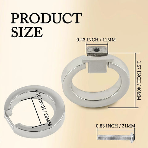Two Pack Silver Ring Drawer Pulls For Cabinets And Furniture, 1.57 Inch Diameter, Zinc Alloy, Size Specifications, Screws Included