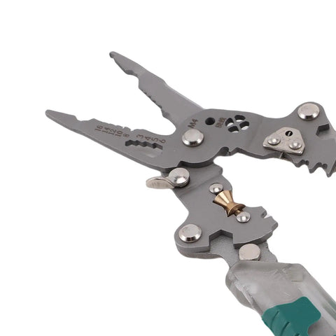 Close-up of Bewinner 20 In 1 Wire Stripper Pliers With Voltage Detection, Folding Crimping Tool For Awg 20-10, Industrial Grade Crv Steel.