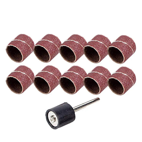 Heavy Duty Sander Drum Mandrel With Ten Badass 80 Grit Sanding Bands For Multi Material Grinding And Nail Drill Slick Rotary Accessory Set including ten sanding bands.