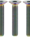 Top Notch Five Piece M6 Titanium Hex Socket Flat Countersunk Screw Set 25mm Long in rainbow finish, precision machined hardware.