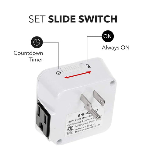 Back view of No Fuss Turn Dial Countdown Timer With 3-Prong Grounded Outlet Up To 12 Hour Countdown In 15 Minute Increments Energy Saving