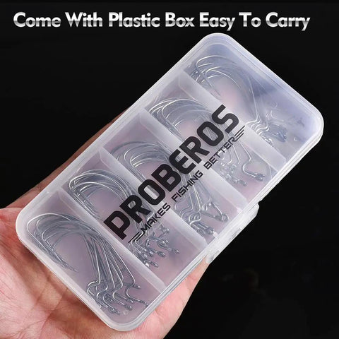 Bass Fishing Offset Worm Hooks Kit With Tackle Box, EWG Wide Gap Hooks For Texas Rig And Carolina Rig, 50 Pcs, Sizes 1/0 To 5/0