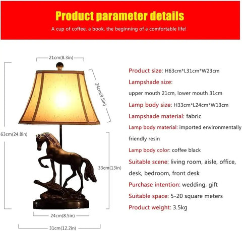 Beige Horse Themed Desk And Bedside Table Lamp For Bedroom And Learning Space A Personalized Night Light With Entrance Decor And Thanksgiving Style Cozy Home Accent For Any Room, detailed view with dimensions and material information.
