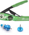 JRready M22520/2-01 Aviation Crimping Tool With Universal Positioner for Solid Contacts, includes blue positioner for 20-32AWG connectors.