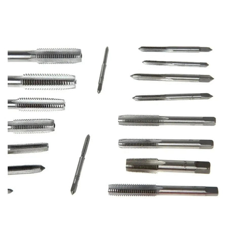 Premium 40-Piece Tap Die Set With Hardened HSS Taps And Round Dies, Complete Socket Hand Threading Kit Perfect For DIY Home Garage Repair Projects And Pro Auto Maintenance Work All Organized In Tough Case. M3 to M12 metric taps shown