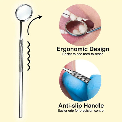 Durable Stainless Steel Dental Mirror for at home teeth cleaning and mouth inspection with storage box, curved head