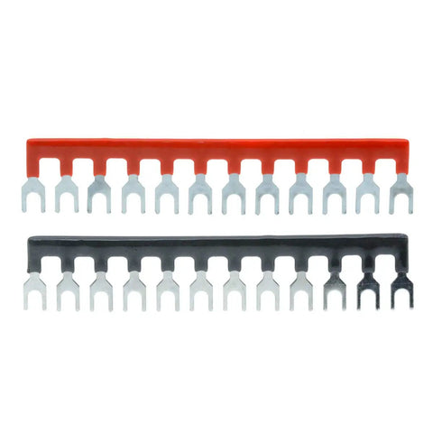 Heavy Duty 12 Position Fork Jumper Terminal Strip Blocks 15 Pack with red and black connectors for custom wiring.