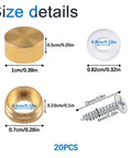 Top Shelf Real Deal Copper Mirror Screws, Brushed Gold Decorative Caps For Bathroom Mirrors And Glass Tables, 20 Pack Easy Setup Furniture Hardware To Keep Everything Locked Down Tight, size details with measurements.