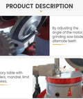 Boss Grade Circular Saw Blade Sharpener close-up of grinding motor and adjustable rotary table for precision sharpening.