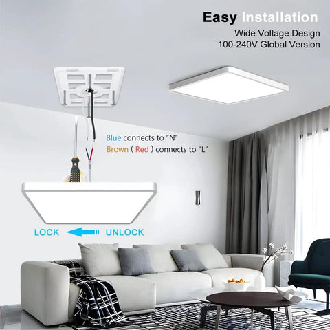 Installation guide for 12 Inch LED Ceiling Light Flush Mount 24W 5000K Daylight White 3200LM in a modern living room