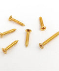 Boss Grade Pro Brass Countersunk Flat Head Phillips Self-Tapping Wood Screws M5x16, 10 Pack, scattered on white background