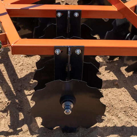 5ft Notched Disc Harrow Attachment For Cat 1 Tractors, 3 Point Implement with concave discs on dry soil
