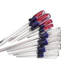 Eight Piece Phillips And Slotted Screwdriver Set With Ergonomic Grips For DIY Home And Garage Projects Includes Slotted And Philips Bits And A Lifetime Guarantee displayed on white background