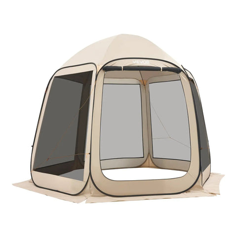 Pop Up Screen House Tent For Four To Eight People 10 By 9.2 Feet Portable Gazebo With beige netting sides visible