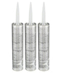 Heavy Duty Construction Tripolymer Elastomeric Sealant For Roofing And Trim Crystal Clear 10.3 Oz Tubes, three pack view.